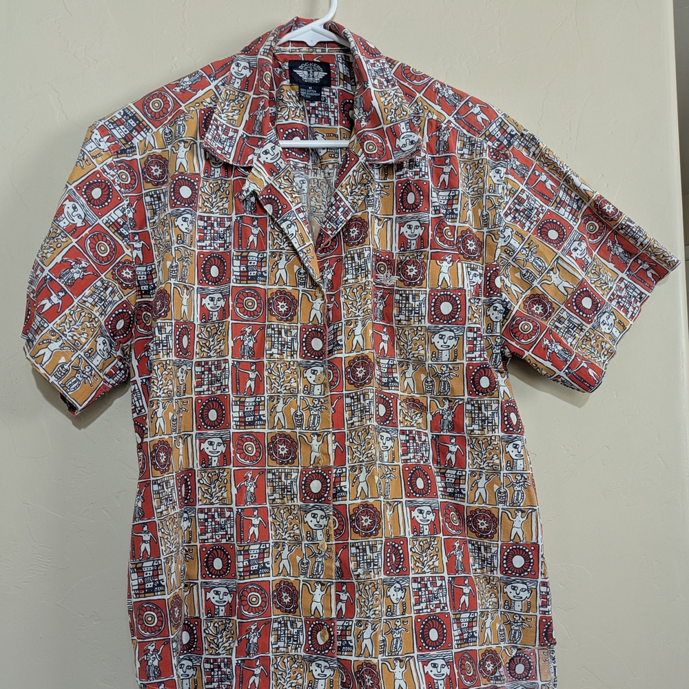 Vintage 1980's Blouse Top *DOCKERS By LEVI'S* Abstract People